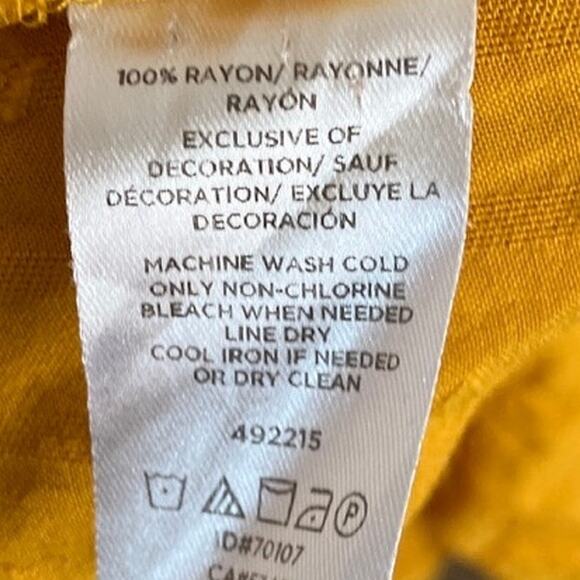 LOFT Womens Blouse Yellow Popcorn Keyhole Front Pleated Round Neck Small - Picture 7 of 12